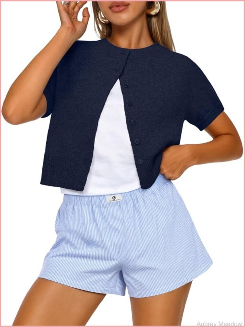 Cropped Short Sleeve Cardigan Sweater Lightweight Y2K Fashion Button Front